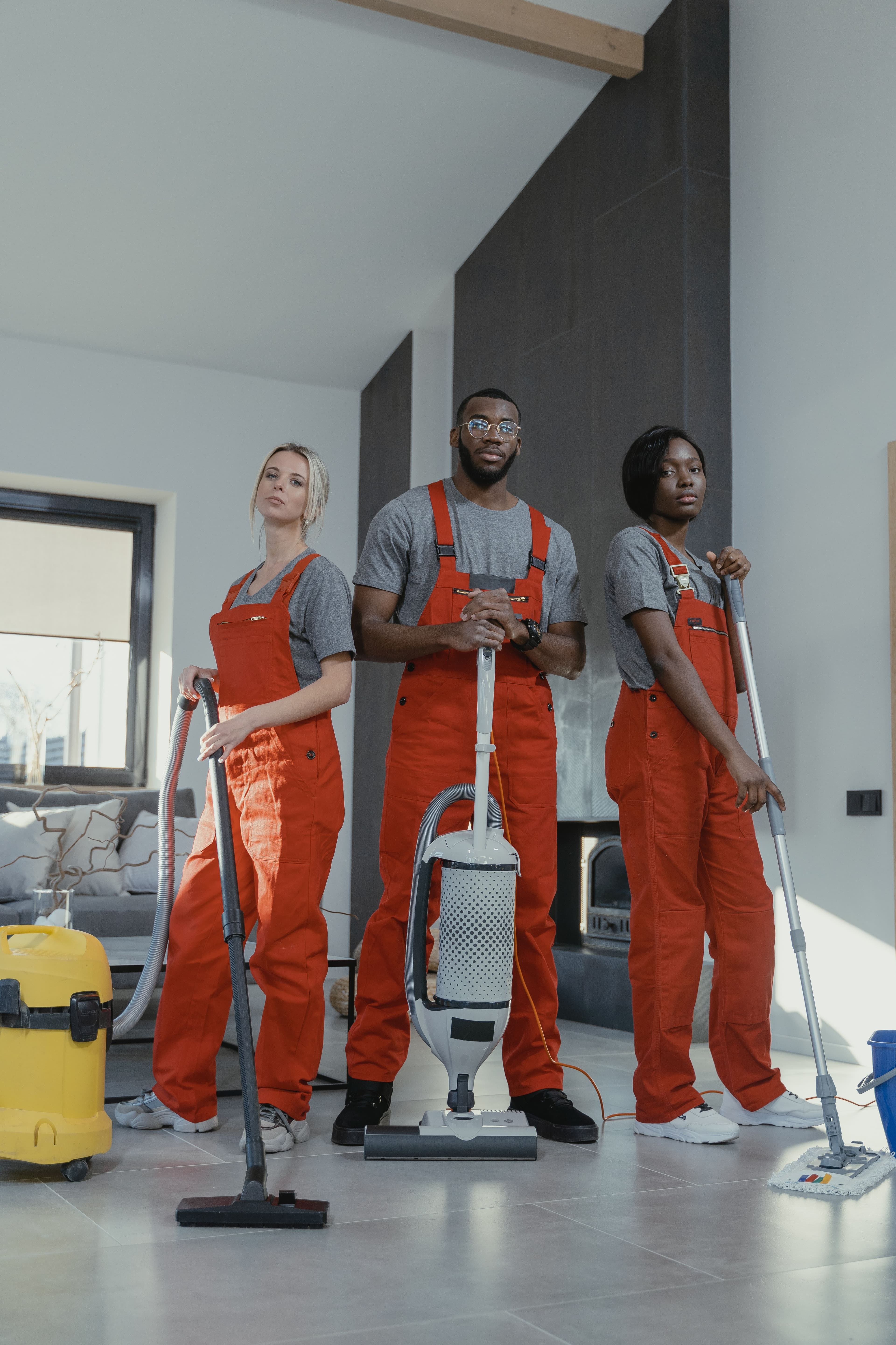 Professional cleaner at work in a bright modern home